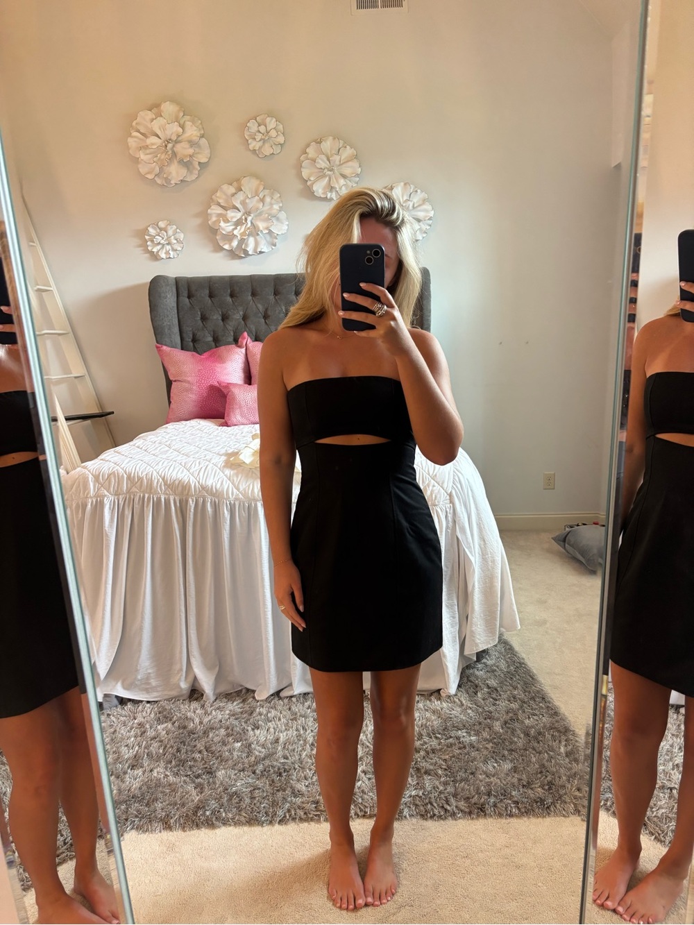 Zara Black Strapless Mini Dress with Front Cutout